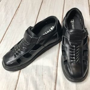 TOTO Braided Black Leather 3 Inch Height Increasing Sandals Men’s Size 8